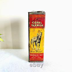 1940s Vintage Fine Horse Brand Copal Varnish Advertising Tin Can India Rare T617