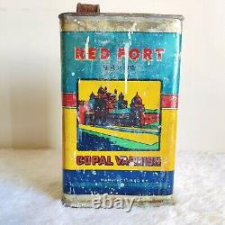 1950s Vintage Red Fort Brand Copal Varnish Advertising Tin Box Can Rare