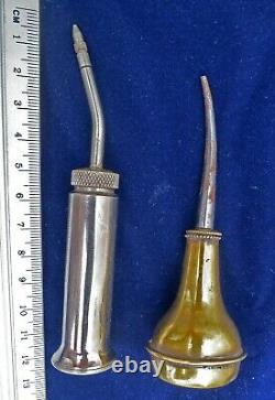 2 RARE Antique SMALL OIL CANS Miniature VALSPOUT Pear Shape