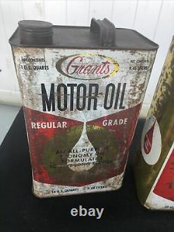 2 Rare Vintage/antique Grants Regular Grade 10 Qt Empty Motor Oil Cans! With Lids