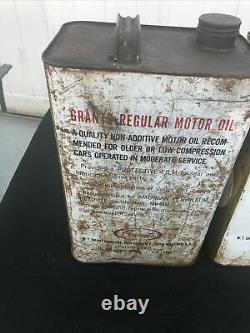 2 Rare Vintage/antique Grants Regular Grade 10 Qt Empty Motor Oil Cans! With Lids