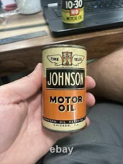 3.5 Vintage Rare Johnson Motor Oil Can Coin Bank Chicago IL Displays Great