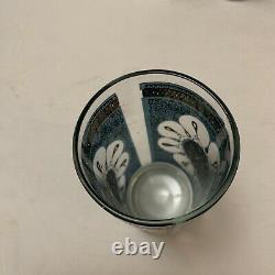 4 Gold Medallion Turquoise High Ball Glasses Continental Can Company Culver RARE