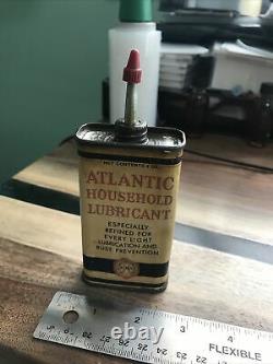 ATLANTIC HOUSEHOLD LUBRICANT LEAD TOP HANDY OILER Rare Advertising Oil Tin Can