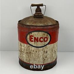 Antique 5 Gallon ENCO Gas Can USA Rare Hard To Find Dated 1893 N-55 Rusted Metal