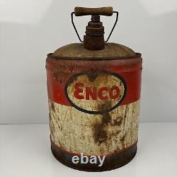 Antique 5 Gallon ENCO Gas Can USA Rare Hard To Find Dated 1893 N-55 Rusted Metal