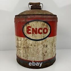 Antique 5 Gallon ENCO Gas Can USA Rare Hard To Find Dated 1893 N-55 Rusted Metal