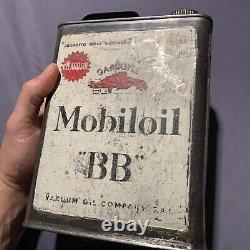 Antique RARE Italian Early Vacuum Oil Mobiloil BB Gargoyle Slim Motor Oil Can