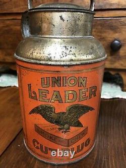 Antique Rare Union Leader Cut Plug Creamer Can Tobacco Tin