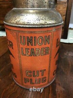 Antique Rare Union Leader Cut Plug Creamer Can Tobacco Tin