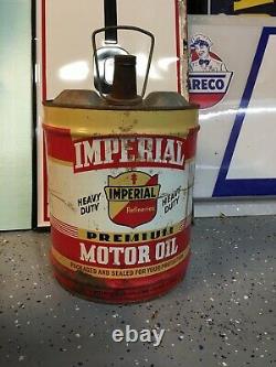 Authentic Rare Vintage Imperial Motor Gas Oil Metal Advertising Can 5 Gallons