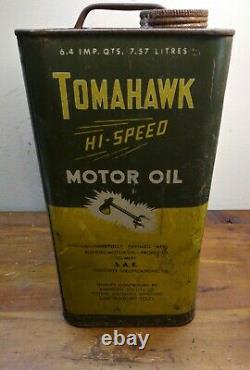 BARN FIND Vintage TOMAHAWK HI-SPEED Motor Oil Can 2 Gallons RARE