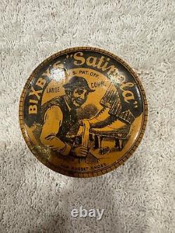 Bixbys Satinola Tin Rare Graphic Tin Litho Shoe Polish Tin Rare Antique Tin Can