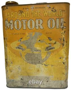 Early Vintage 2 Gallon around the world Motor oil Can Rare Can Car Graphics