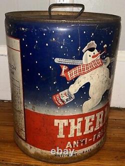 Extremely Rare Vintage Thermo Snowman Anti Freeze Five Gallon Advertising Can