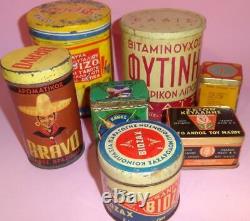 GREECE RARE GREEK CAFE BRAVO TIN LITHO COFFEE CAN BOX BROWN YELLOW 1960's