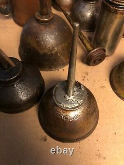 Huge Lot Of 16 Vintage Antique Thumb Press/trigger Oil Cans, Some Rare, Eagle