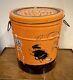 Large RARE Halloween Tin Metal Litho Lidded Container 11.5 Tall Halloween Scene