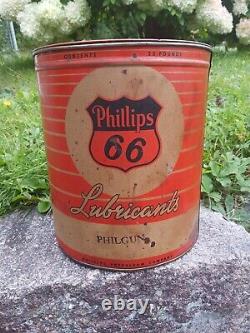 Large Rare Vintage Phillips 66 Lubricants Philgun 25 lb can with lid, full