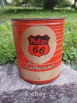 Large Rare Vintage Phillips 66 Lubricants Philgun 25 lb can with lid, full