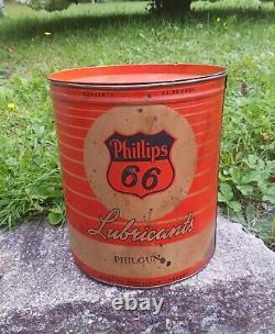 Large Rare Vintage Phillips 66 Lubricants Philgun 25 lb can with lid, full