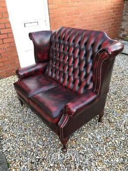 Leather chesterfield Queen Anne 2 seater sofa RARE SOFA oxblood red CAN DELIVER