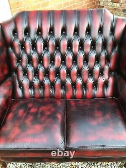 Leather chesterfield Queen Anne 2 seater sofa RARE SOFA oxblood red CAN DELIVER