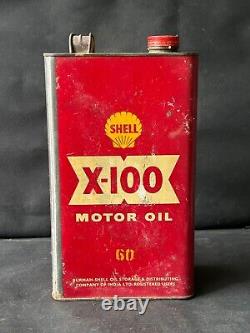 Old Vintage Rare Shell X-100 Motor Oil Can Advertisiing Sign Empty Tin Container