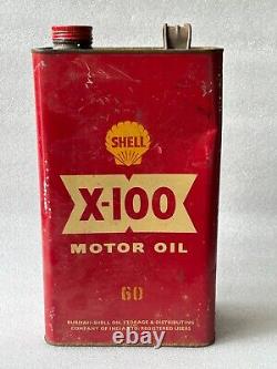 Old Vintage Rare Shell X-100 Motor Oil Can Advertisiing Sign Empty Tin Container