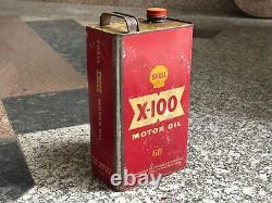 Old Vintage Rare Shell X-100 Motor Oil Can Advertisiing Sign Empty Tin Container