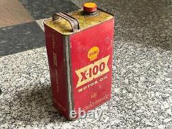 Old Vintage Rare Shell X-100 Motor Oil Can Advertisiing Sign Empty Tin Container