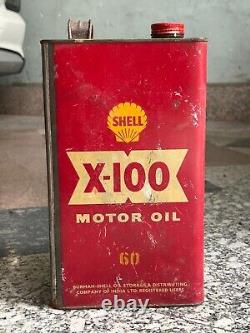 Old Vintage Rare Shell X-100 Motor Oil Can Advertisiing Sign Empty Tin Container