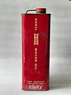 Old Vintage Rare Shell X-100 Motor Oil Can Advertisiing Sign Empty Tin Container