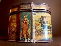 Old and rare 1892 tin can lithographed by the Huntley & Palmers Biscuit Company