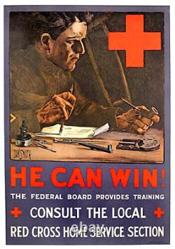 Original 1918 US WWI He Can Win Poster, rare Red Cross Dan Smith