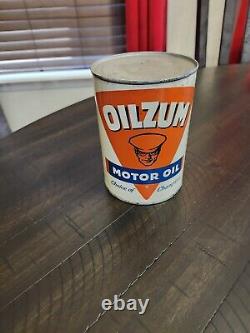 Original 1950's OILZUM Motor Oil Can RARE Metal 1 Quart Can