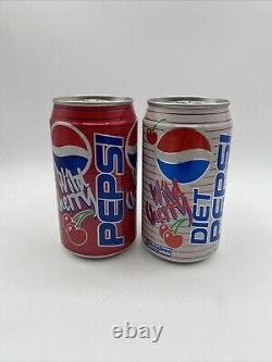 Pair Of Vintage PEPSI WILD CHERRY Diet Empty Unopened Cans With Stripes RARE