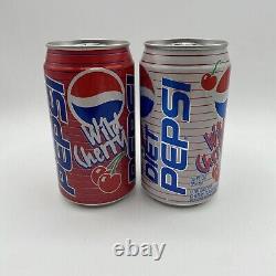 Pair Of Vintage PEPSI WILD CHERRY Diet Empty Unopened Cans With Stripes RARE