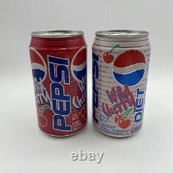 Pair Of Vintage PEPSI WILD CHERRY Diet Empty Unopened Cans With Stripes RARE