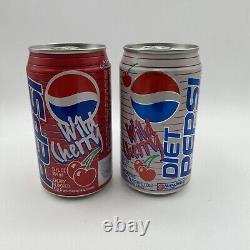 Pair Of Vintage PEPSI WILD CHERRY Diet Empty Unopened Cans With Stripes RARE