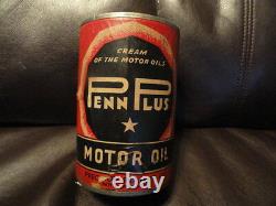 Penn Plus Motor Oil Quart Paper on Steel Metal Can Original -Vintage Rare