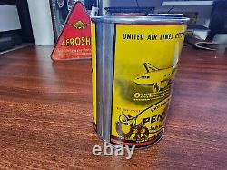 Pennzoil Oil Can NOS FULL MINTY 1940's, Rare, United Airlines, Gas, Sign