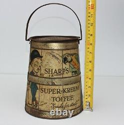 RARE 1910 Antique Advertising SHARP'S SUPER-KREEM TOFFEE Candy Tin Box Litho Can