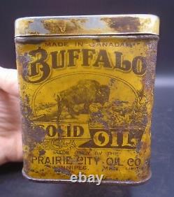 RARE 1920's VINTAGE BUFFALO SOLID OIL CAN (PRAIRIE CITY OIL CO, WINNIPEG, MAN.)