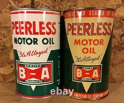 RARE 1930-40's VINTAGE B/A PEERLESS MOTOR OIL IMPERIAL QUART CANS BRITISH AMERI