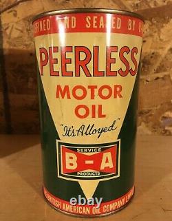 RARE 1930-40's VINTAGE B/A PEERLESS MOTOR OIL IMPERIAL QUART CANS BRITISH AMERI