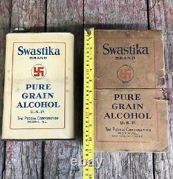 RARE 1931 Lucky SWASTIKA Pure Grain Alcohol Peoria Corp. Tin Can withBox AMAZING