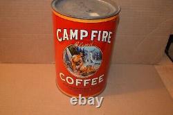 RARE 1931 Vintage Camp Fire Coffee Tin Can Blue Ribbon San Francisco