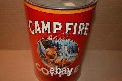 RARE 1931 Vintage Camp Fire Coffee Tin Can Blue Ribbon San Francisco