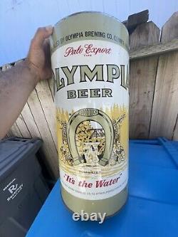 RARE! 1933 Olympia Beer Can Garbage 19x9 Can Metal Sign Gas Oil Booze